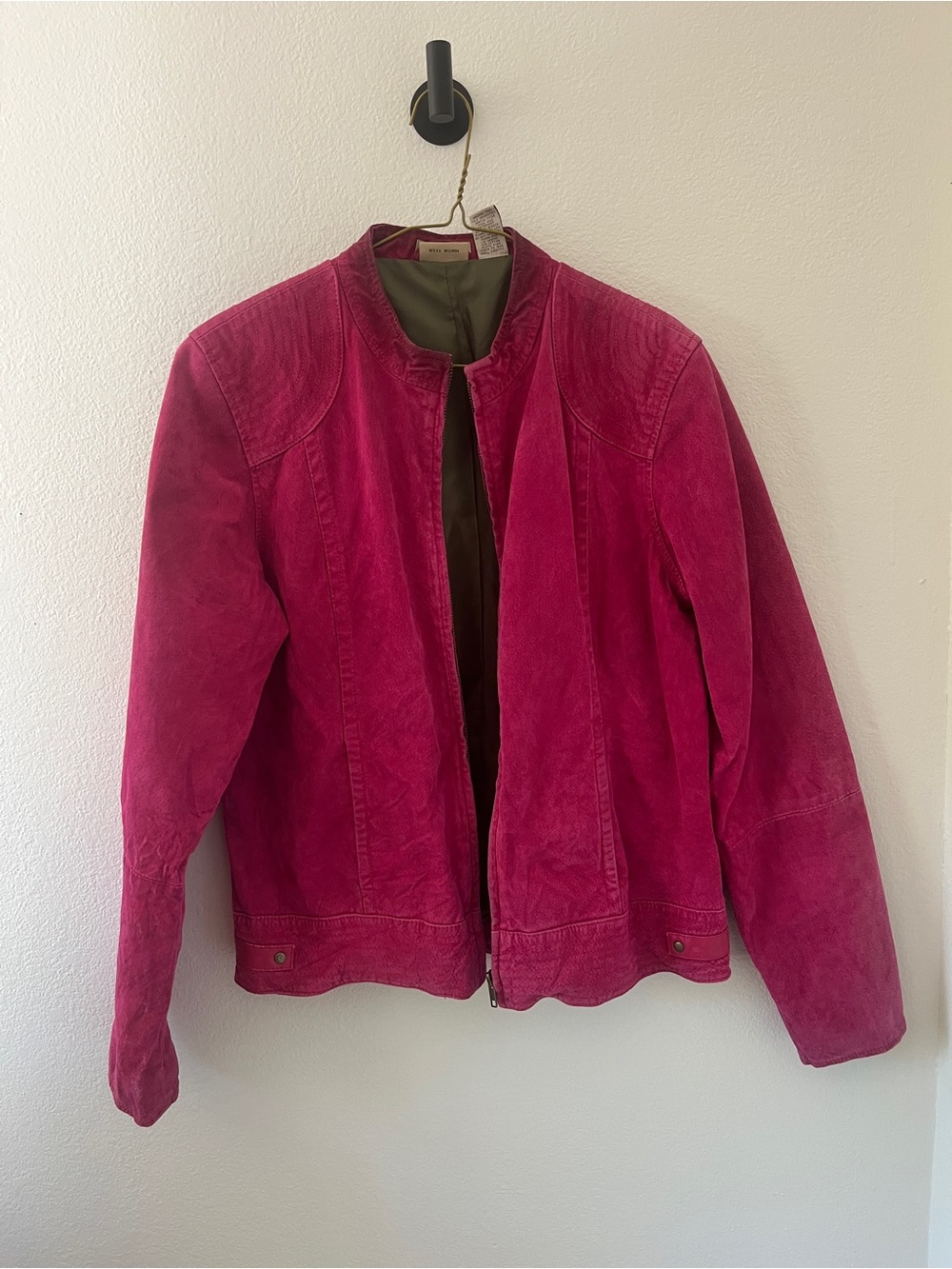 Women's Fuchsia Washable Leather Jacket - Ruff Hewn